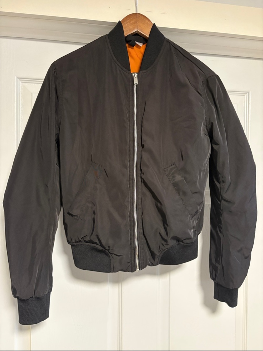 Divided Black Bomber Jacket with Orange Lining